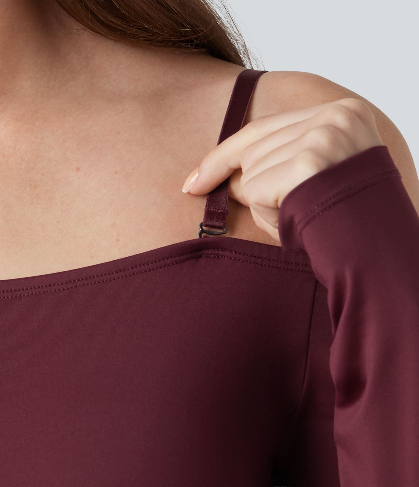 Off-Shoulder Long Sleeve Removable Straps Built-in Bra Casual Bodysuit