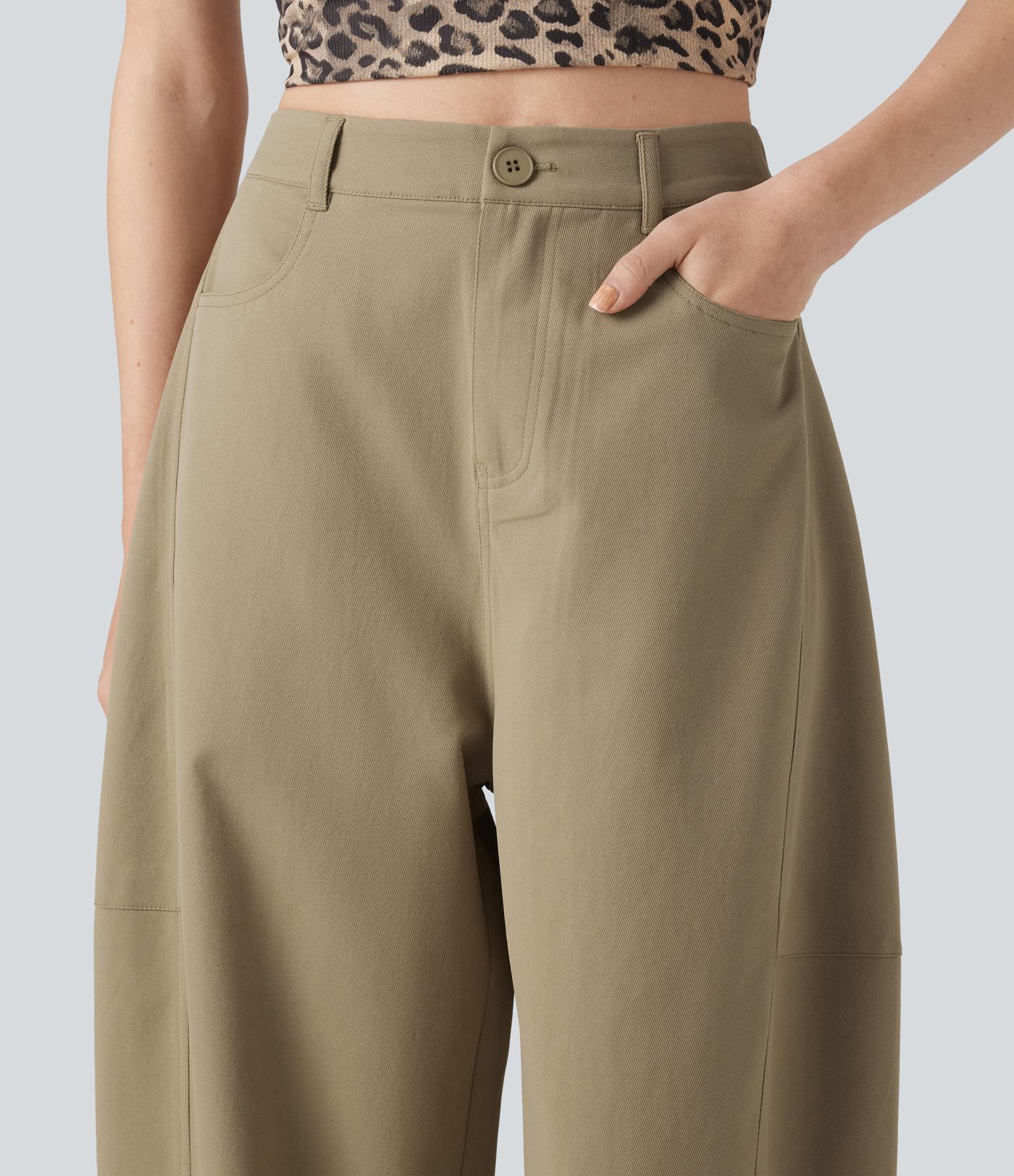 High Waisted Casual Barrel Leg Pants with Pockets