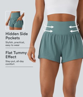 Super High Waisted Tummy Control Perforated 2-in-1 Yoga Shorts
