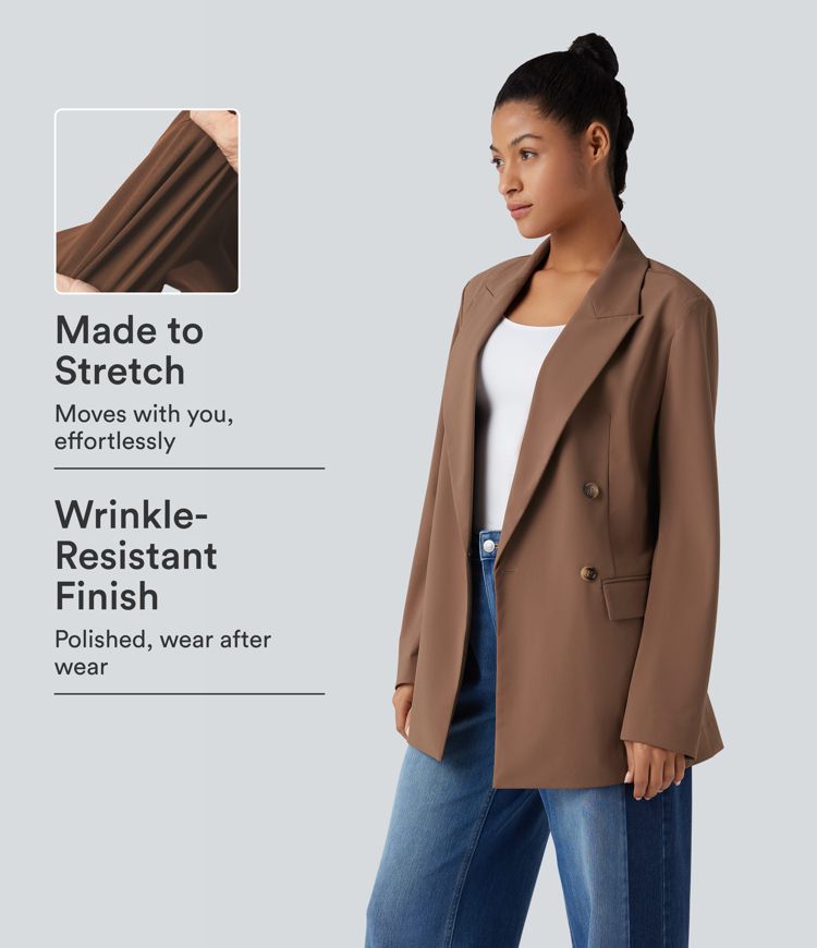 Wrinkle-resistant Notched Collar Long Sleeve Work Blazer with Pockets Wrinkle-resistant Notched Collar Long Sleeve Work Blazer with Pockets