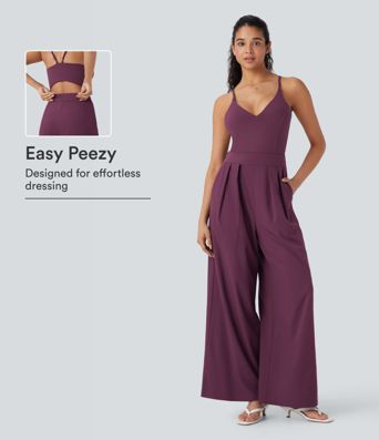 Breezeful™ Wide Leg Quick Dry Casual Slip Jumpsuit with Pockets-Easy Peezy Edition