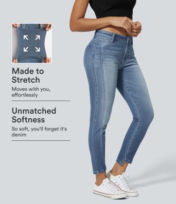 Jean skinny décontracté Halara Flex™ mi-bas à fermeture éclair et poches