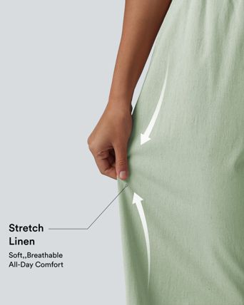 High Waisted Drawstring Wide Leg Baggy Casual Stretch Linen Pants with Pockets High Waisted Drawstring Wide Leg Baggy Casual Stretch Linen Pants with Pockets