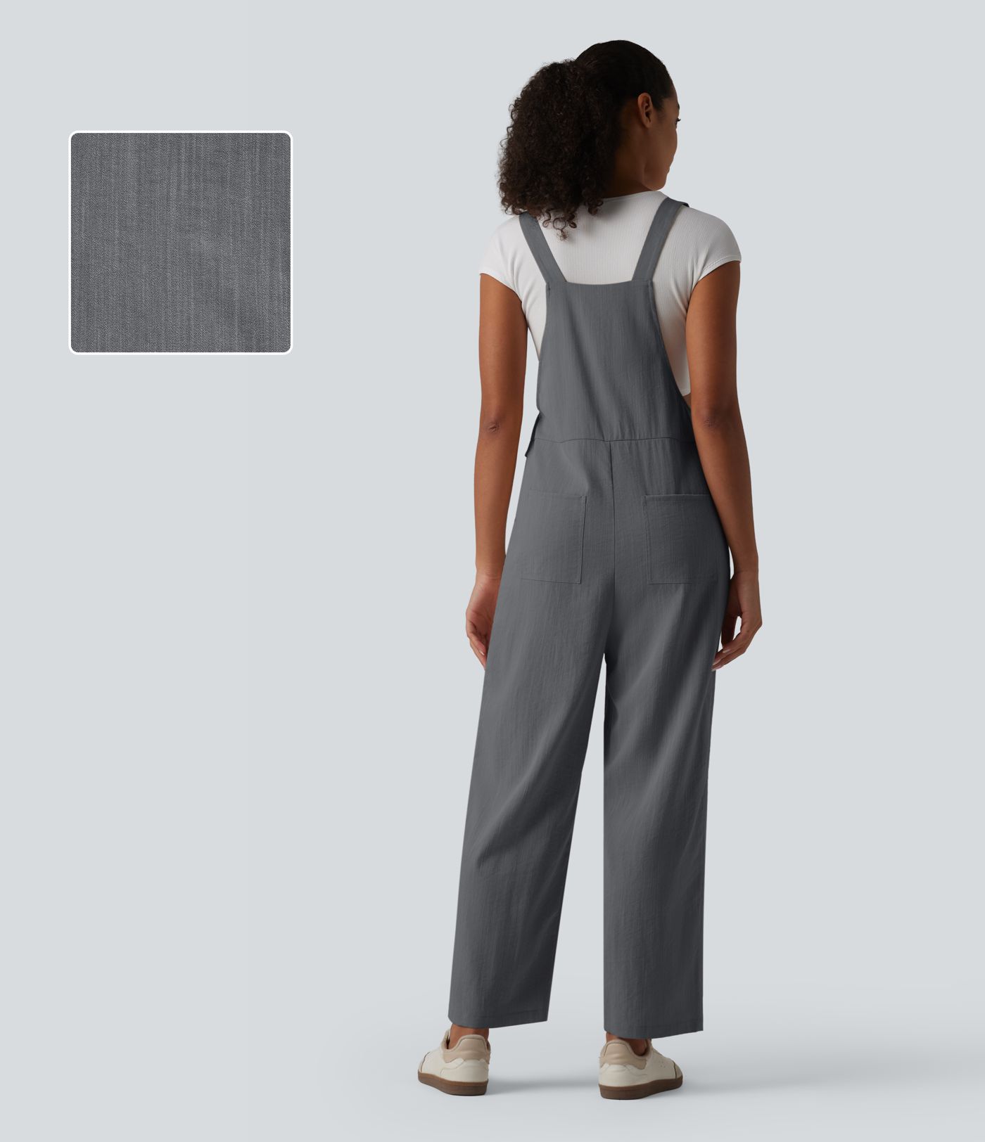 Straight Leg Casual Linen-Feel Overalls with Pockets