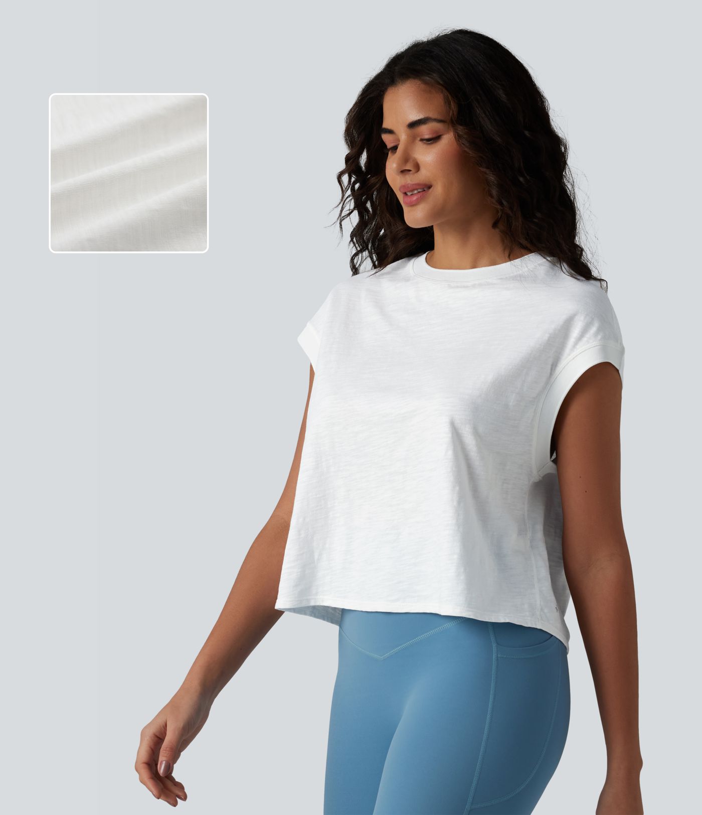 Crew Neck Short Sleeve Relaxed Yoga Slubbed Cotton Sports Top Crew Neck Short Sleeve Relaxed Yoga Slubbed Cotton Sports Top