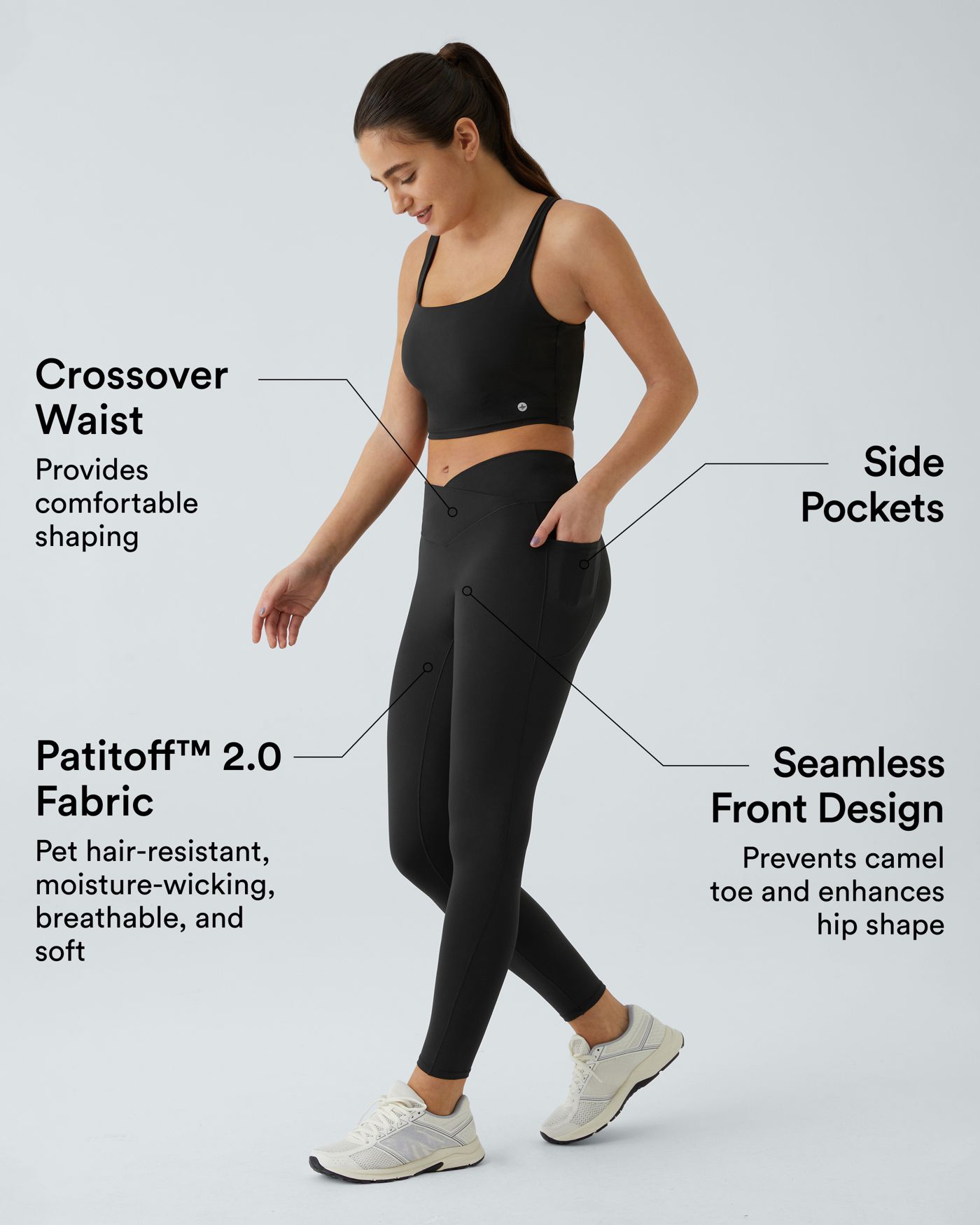 Patitoff™ 2.0 — Leggings de yoga taille haute, résistants aux poils d'animaux, à ceinture croisée, avec poche latérale