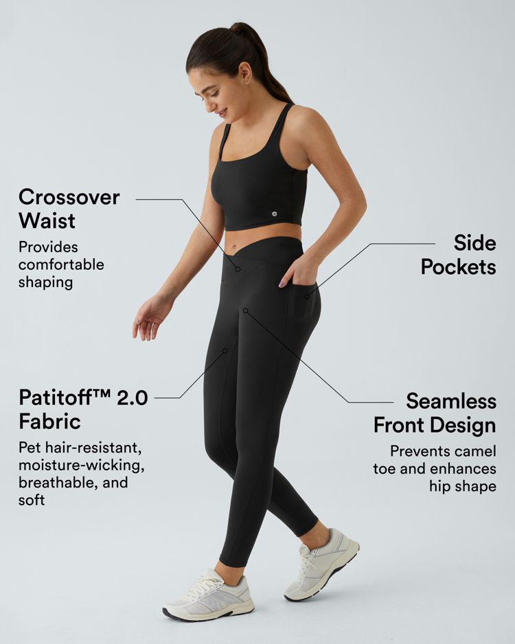 Patitoff™ 2.0 — Leggings de yoga taille haute, résistants aux poils d'animaux, à ceinture croisée, avec poche latérale