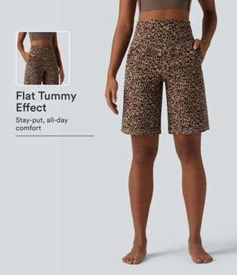 Halara UltraSculpt™ Leopard Print High Waisted Tummy Control Straight Leg Yoga Shorts 10'' with Pockets