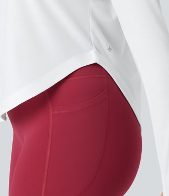 One Shoulder Long Sleeve Thumb Hole Curved Hem High Low Quick Dry Yoga Sports Top