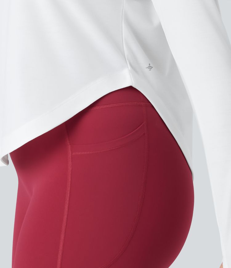 One Shoulder Long Sleeve Thumb Hole Curved Hem High Low Quick Dry Yoga Sports Top