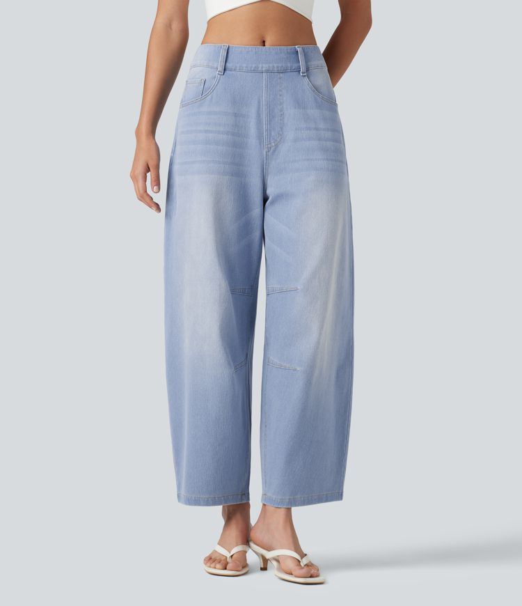 Halara Flex™ Mid Rise Pockets Women Wide Leg Baggy Barrel Leg Casual Denim Jeans Halara Flex™ Mid Rise Pockets Women Wide Leg Baggy Barrel Leg Casual Denim Jeans