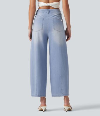 Halara Flex™ Mid Rise Pockets Women Wide Leg Baggy Barrel Leg Casual Denim Jeans Halara Flex™ Mid Rise Pockets Women Wide Leg Baggy Barrel Leg Casual Denim Jeans