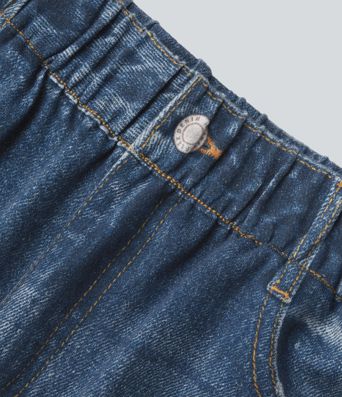 High Waisted Denim Print French Terry Casual Joggers with Pockets High Waisted Denim Print French Terry Casual Joggers with Pockets