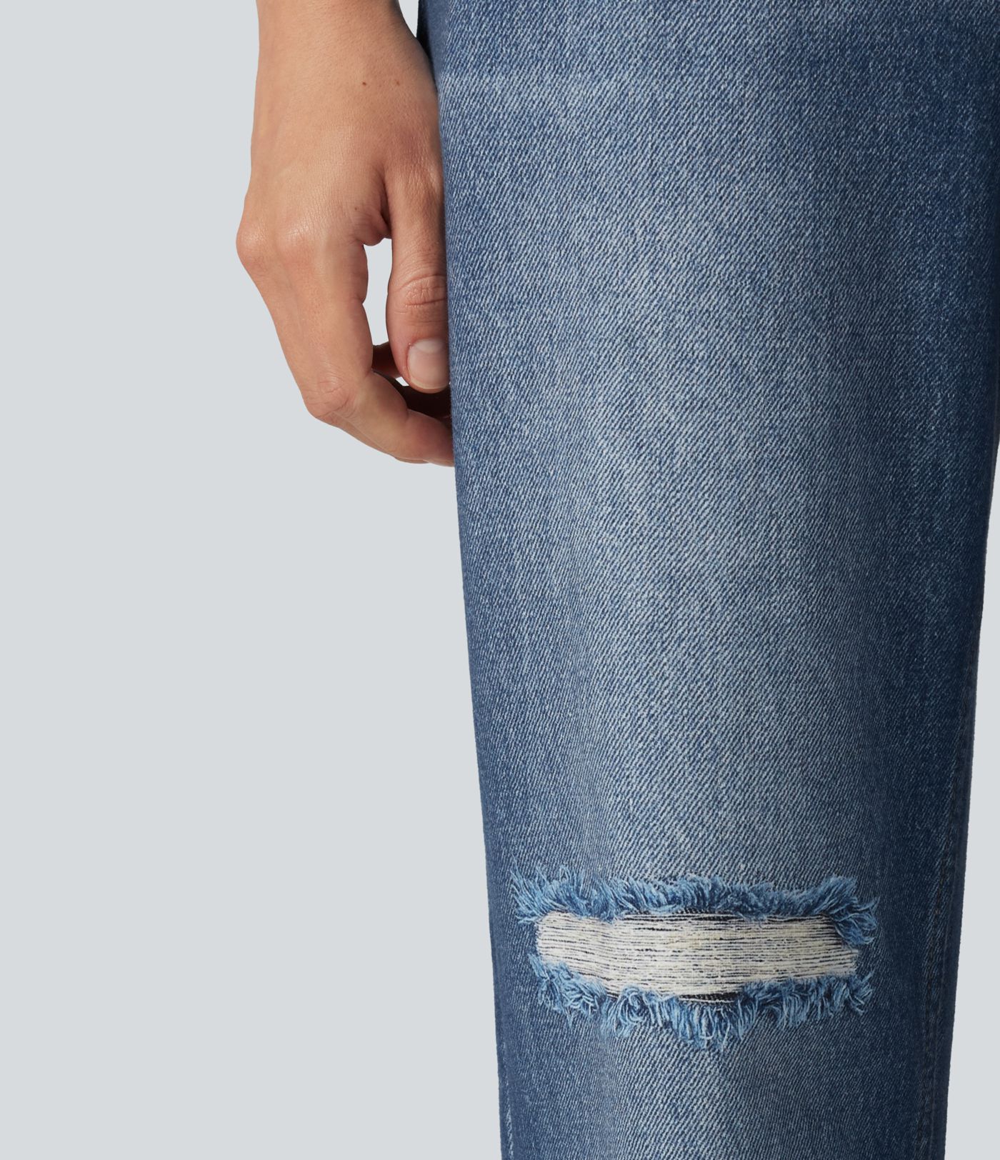 High Waisted Denim Print French Terry Casual Sweatpants Jeans with Pockets