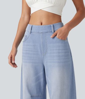 Halara Flex™ Mid Rise Pockets Women Wide Leg Baggy Barrel Leg Casual Denim Jeans Halara Flex™ Mid Rise Pockets Women Wide Leg Baggy Barrel Leg Casual Denim Jeans