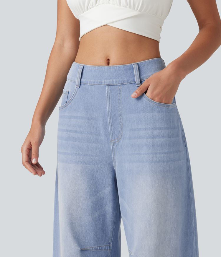 Halara Flex™ Mid Rise Pockets Women Wide Leg Baggy Barrel Leg Casual Denim Jeans Halara Flex™ Mid Rise Pockets Women Wide Leg Baggy Barrel Leg Casual Denim Jeans