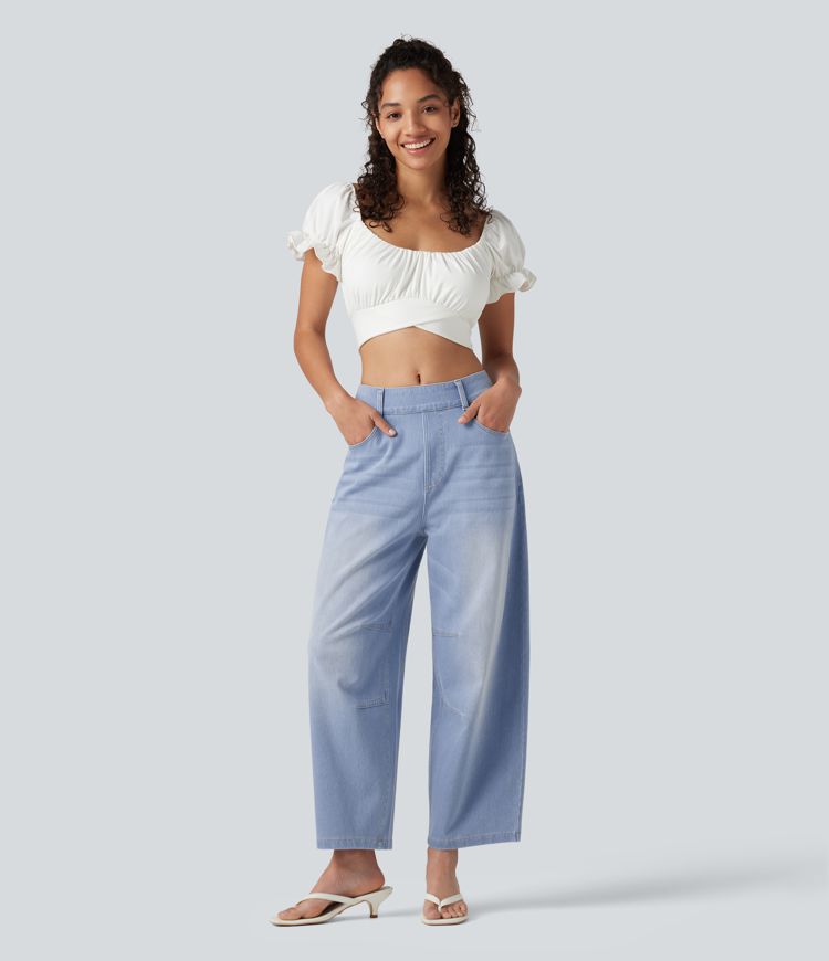 Halara Flex™ Mid Rise Pockets Women Wide Leg Baggy Barrel Leg Casual Denim Jeans Halara Flex™ Mid Rise Pockets Women Wide Leg Baggy Barrel Leg Casual Denim Jeans