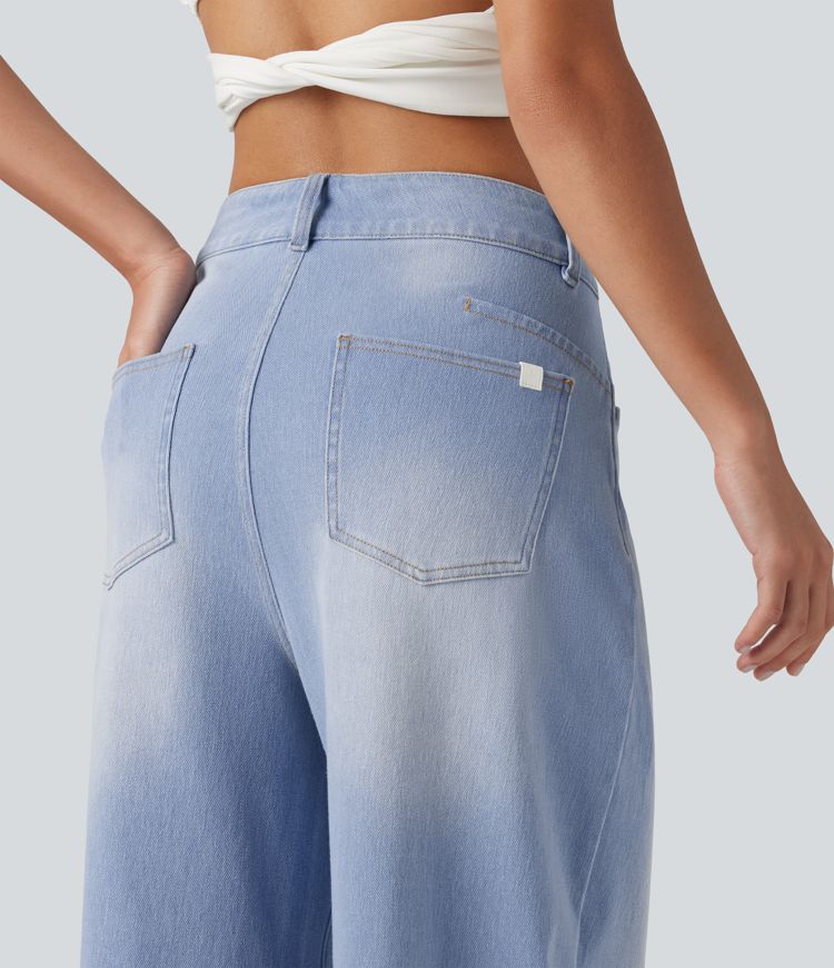 Halara Flex™ Mid Rise Pockets Women Wide Leg Baggy Barrel Leg Casual Denim Jeans Halara Flex™ Mid Rise Pockets Women Wide Leg Baggy Barrel Leg Casual Denim Jeans