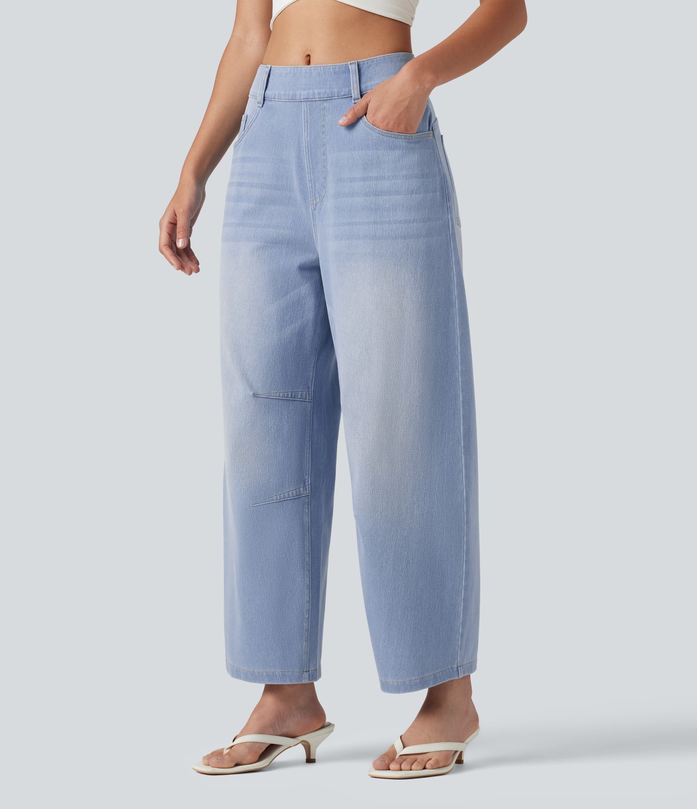 Halara Flex™ Mid Rise Pockets Women Wide Leg Baggy Barrel Leg Casual Denim Jeans Halara Flex™ Mid Rise Pockets Women Wide Leg Baggy Barrel Leg Casual Denim Jeans