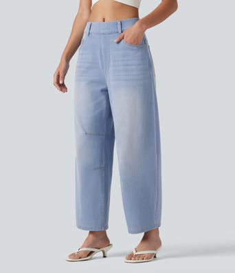 Halara Flex™ Mid Rise Pockets Women Wide Leg Baggy Barrel Leg Casual Denim Jeans Halara Flex™ Mid Rise Pockets Women Wide Leg Baggy Barrel Leg Casual Denim Jeans