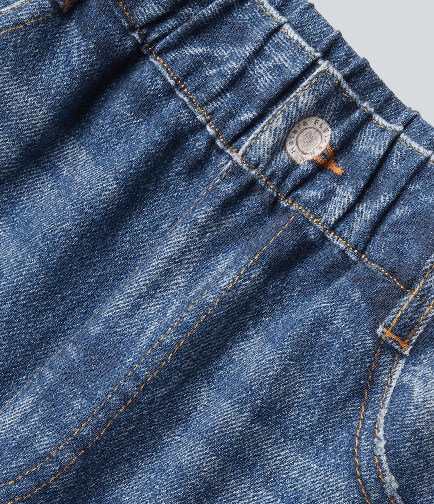 High Waisted Denim Print French Terry Casual Sweatpants Jeans with Pockets