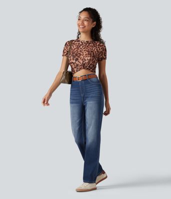 Halara Flex™ High Waisted Straight Leg Washed Casual Jeans with Pockets Halara Flex™ High Waisted Straight Leg Washed Casual Jeans with Pockets
