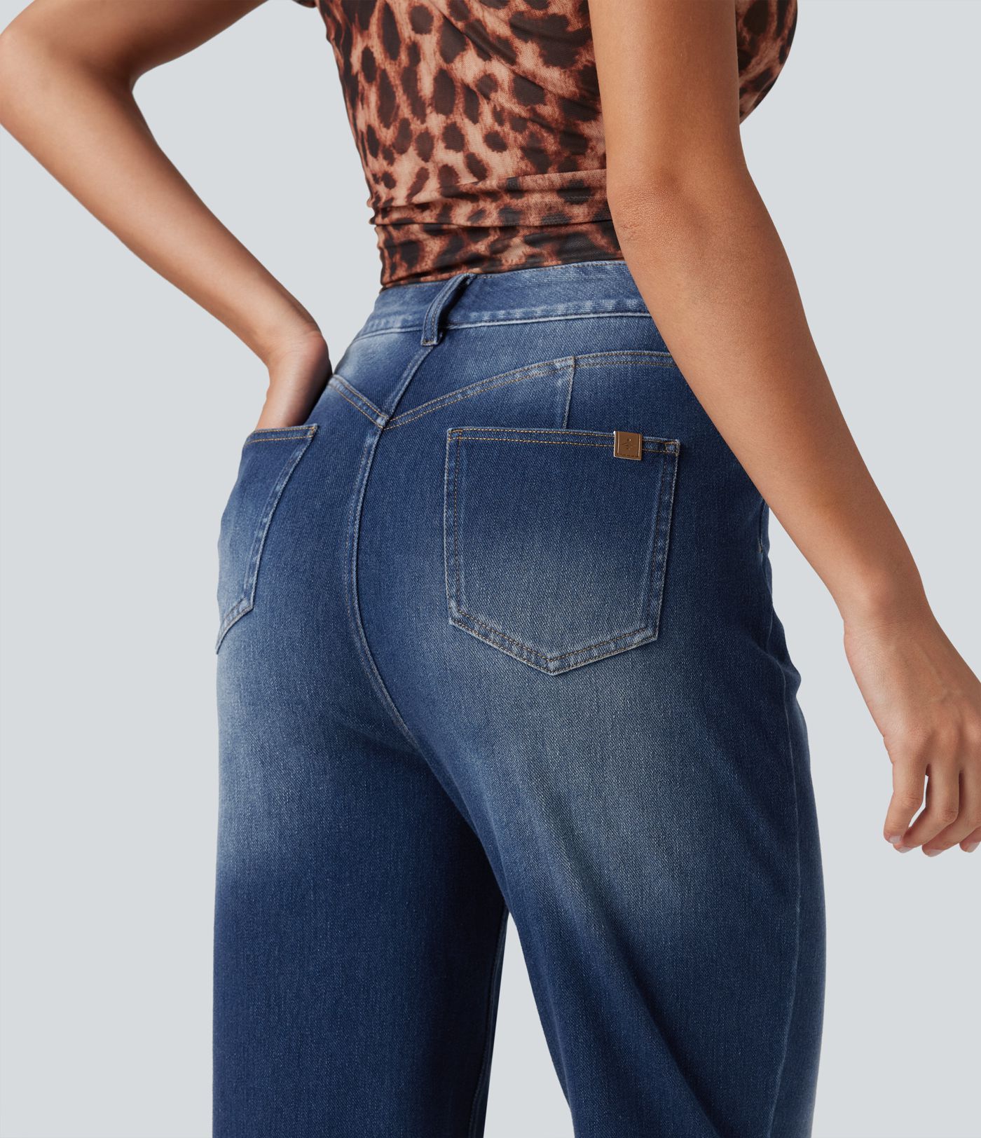 Halara Flex™ High Waisted Straight Leg Washed Casual Jeans with Pockets Halara Flex™ High Waisted Straight Leg Washed Casual Jeans with Pockets