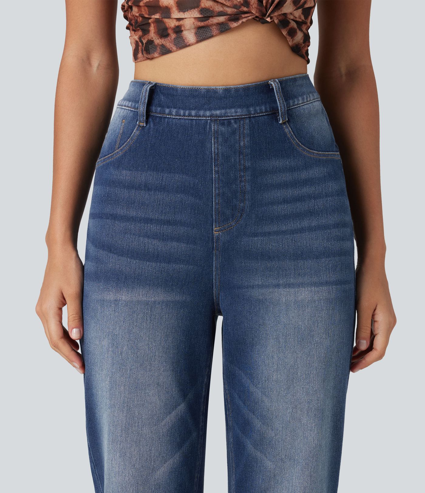Halara Flex™ High Waisted Straight Leg Washed Casual Jeans with Pockets Halara Flex™ High Waisted Straight Leg Washed Casual Jeans with Pockets