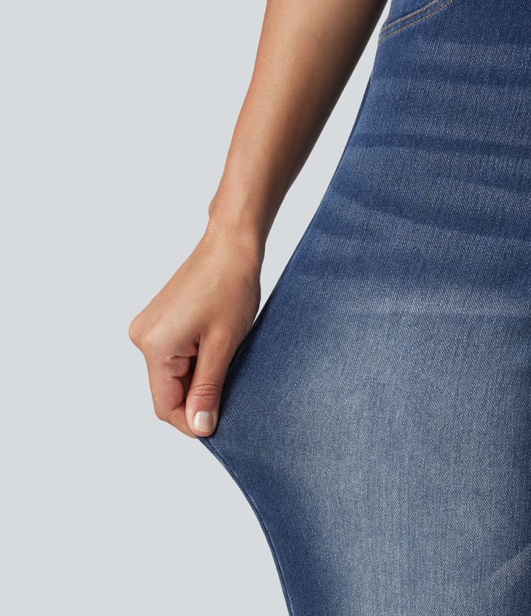 Halara Flex™ High Waisted Straight Leg Washed Casual Jeans with Pockets Halara Flex™ High Waisted Straight Leg Washed Casual Jeans with Pockets
