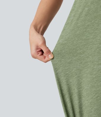 Racerback Built-in Bra High Low Flowy Midi Dress with Pockets