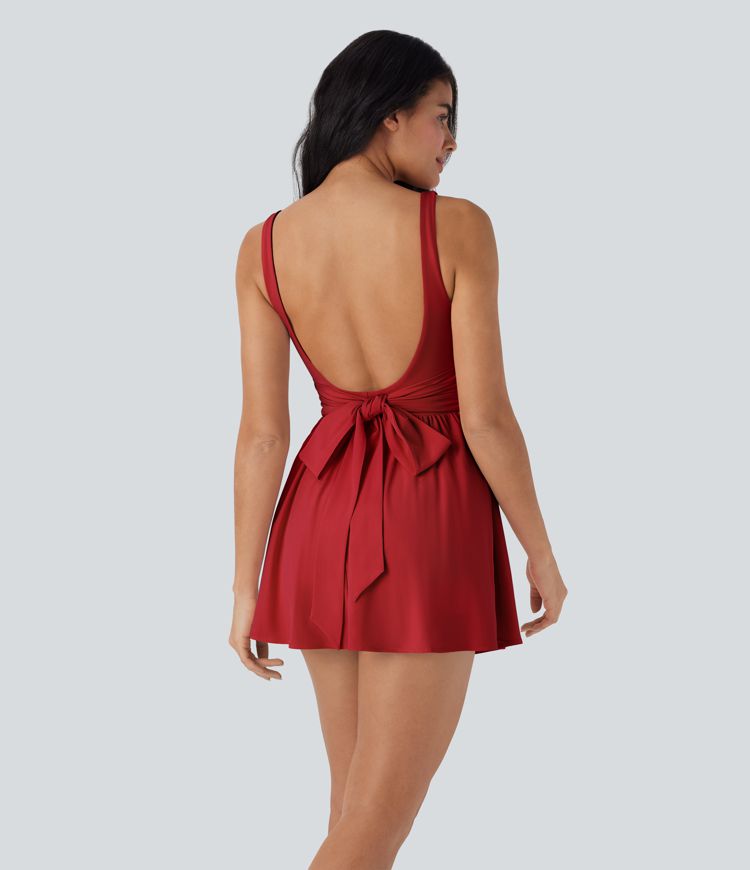Breezeful™ Backless Tie Back 2-in-1 Quick Dry Mini Dance Active Dress with Side Pocket-Easy Peezy Edition