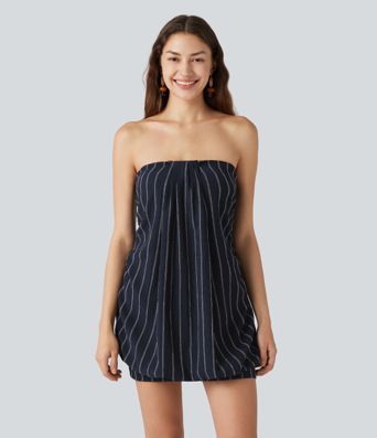Halter Tie Back Built-in Bra Bodycon Stripe Micro Mini Dress
