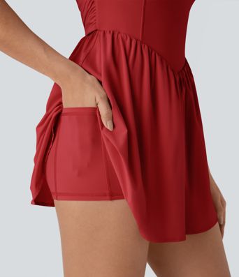 Breezeful™ Backless Tie Back 2-in-1 Quick Dry Mini Dance Active Dress with Side Pocket-Easy Peezy Edition