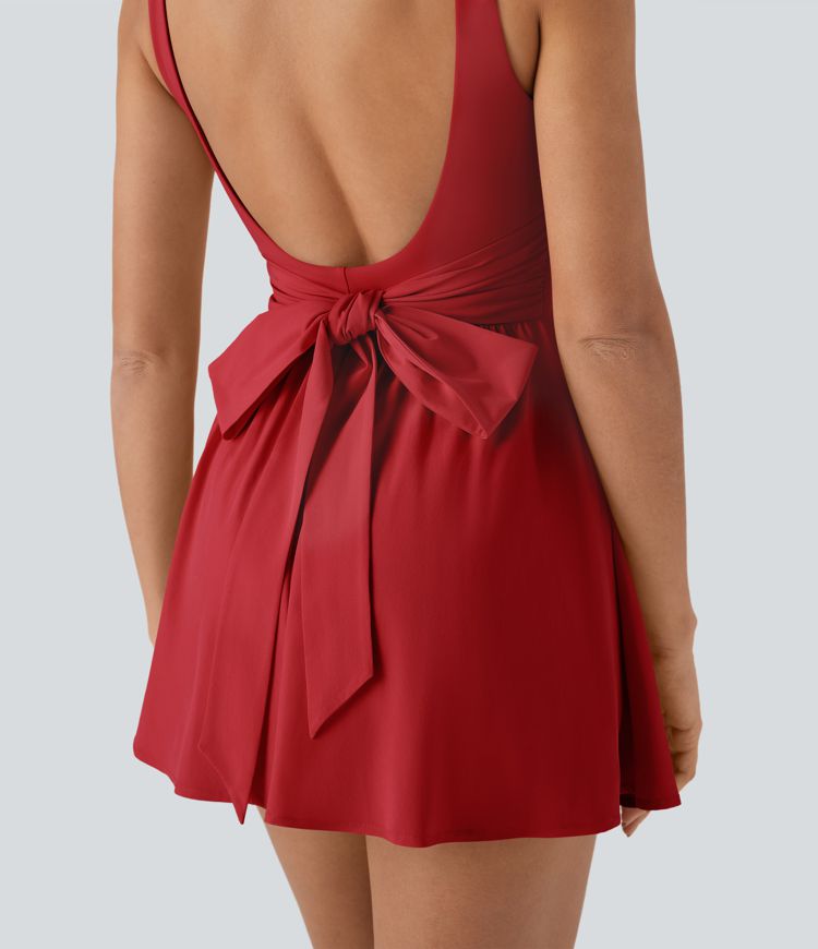 Breezeful™ Backless Tie Back 2-in-1 Quick Dry Mini Dance Active Dress with Side Pocket-Easy Peezy Edition