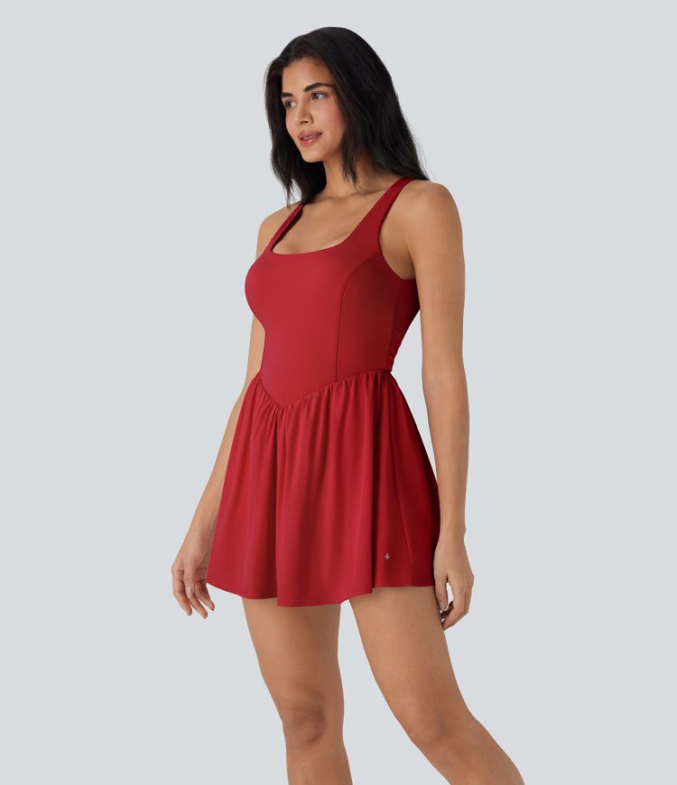 Breezeful™ Backless Tie Back 2-in-1 Quick Dry Mini Dance Active Dress with Side Pocket-Easy Peezy Edition