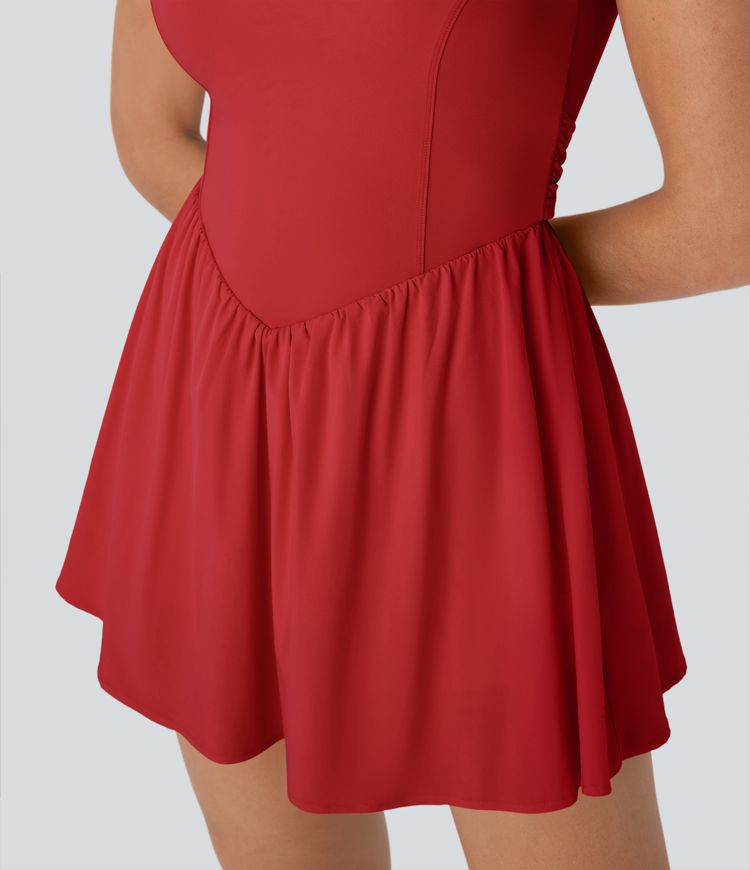 Breezeful™ Backless Tie Back 2-in-1 Quick Dry Mini Dance Active Dress with Side Pocket-Easy Peezy Edition