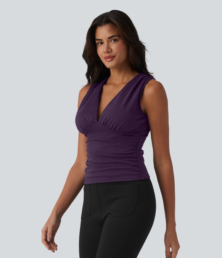 Débardeur tailleur col V avec fronces et brassière intégrée Débardeur tailleur col V avec fronces et brassière intégrée