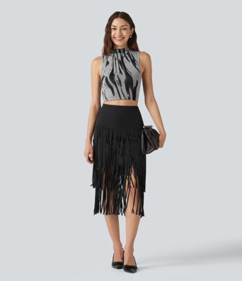 Halara UltraSculpt™ Cool Quick Dry High Waisted Fringe Hem Midi Skirt
