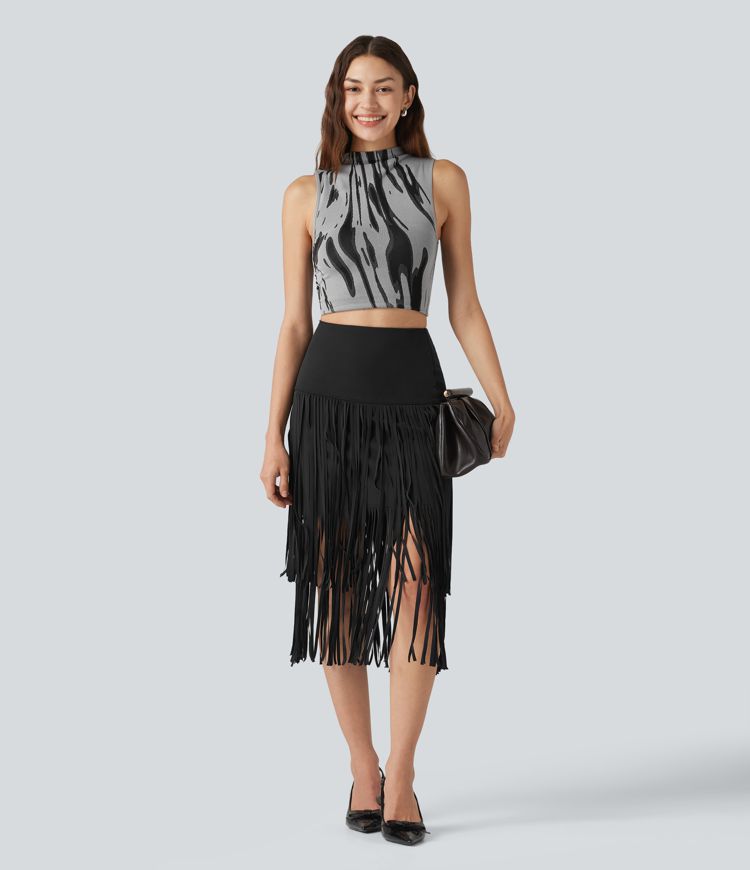 Halara UltraSculpt™ Cool Quick Dry High Waisted Fringe Hem Midi Skirt