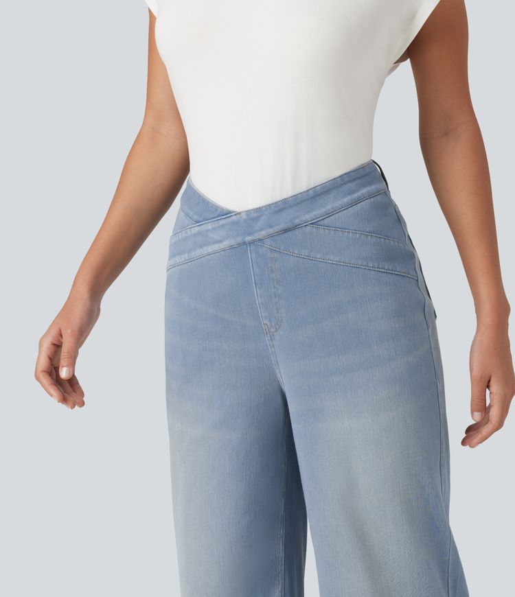 HalaraMagic™ High Waisted Crossover Bootcut Casual Jeans with Pockets