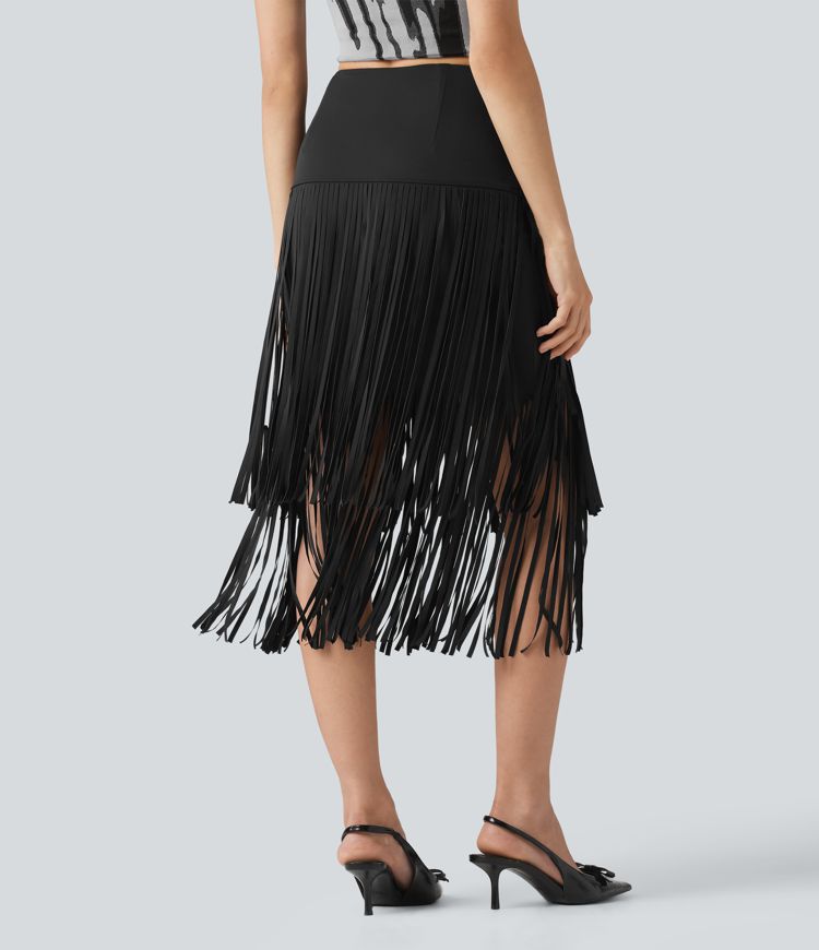 Halara UltraSculpt™ Cool Quick Dry High Waisted Fringe Hem Midi Skirt