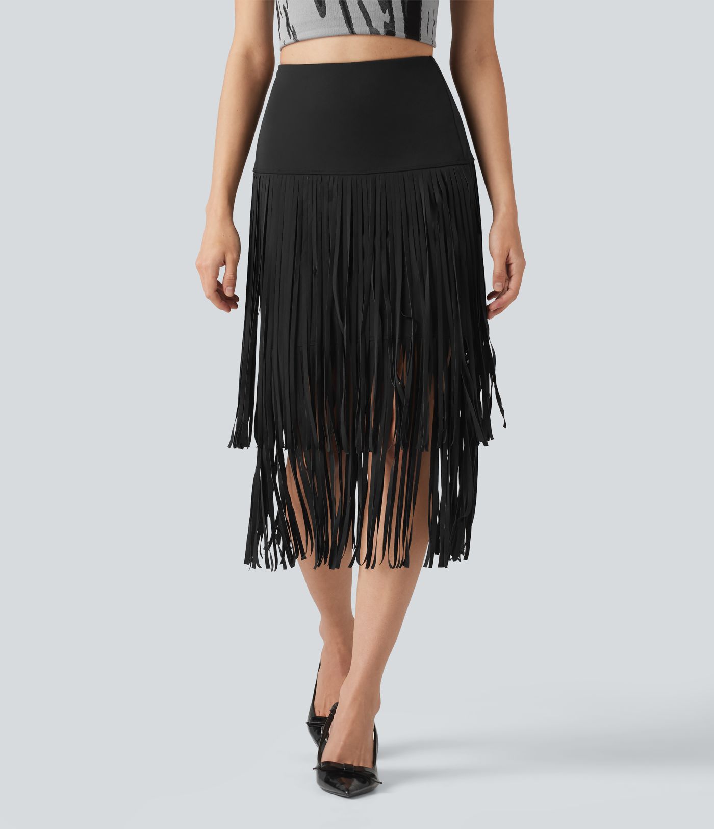 Halara UltraSculpt™ Cool Quick Dry High Waisted Fringe Hem Midi Skirt