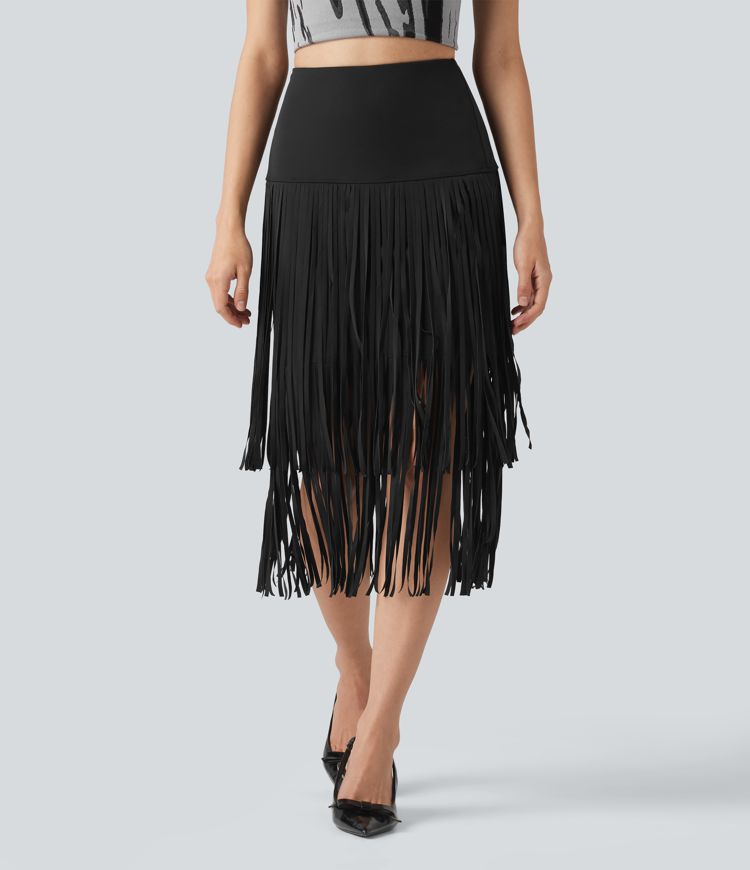 Halara UltraSculpt™ Cool Quick Dry High Waisted Fringe Hem Midi Skirt