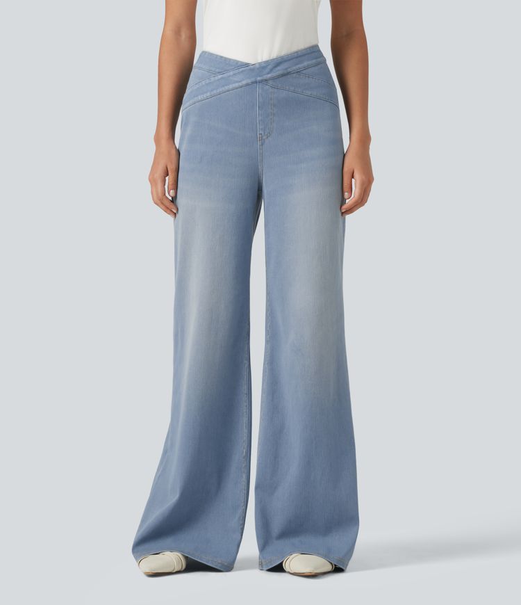 HalaraMagic™ High Waisted Crossover Bootcut Casual Jeans with Pockets