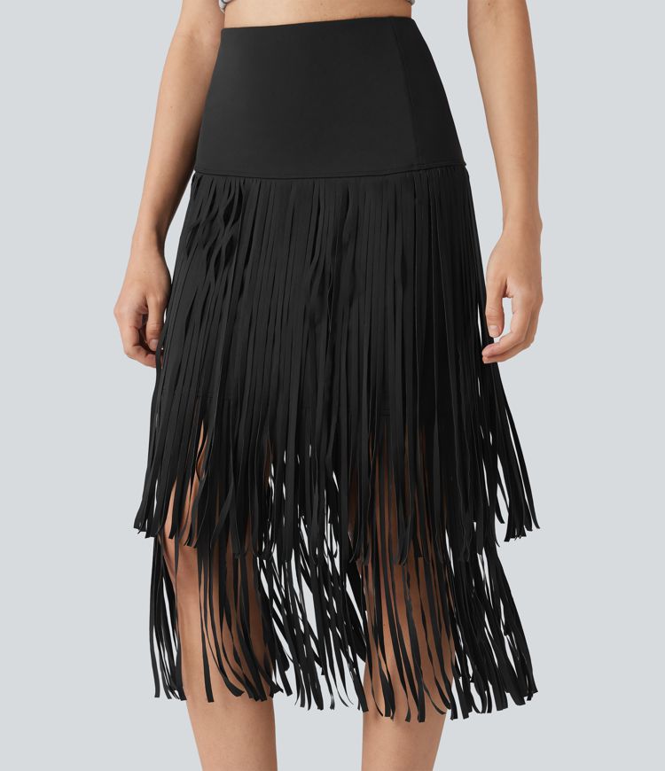 Halara UltraSculpt™ Cool Quick Dry High Waisted Fringe Hem Midi Skirt