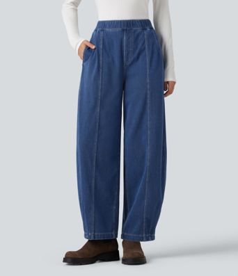 Halara Flex™ High Waisted Barrel Leg Casual Jeans with Pockets