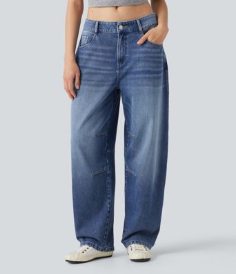 Halara Flex™ Low Rise Barrel Leg Casual Jeans with Pockets