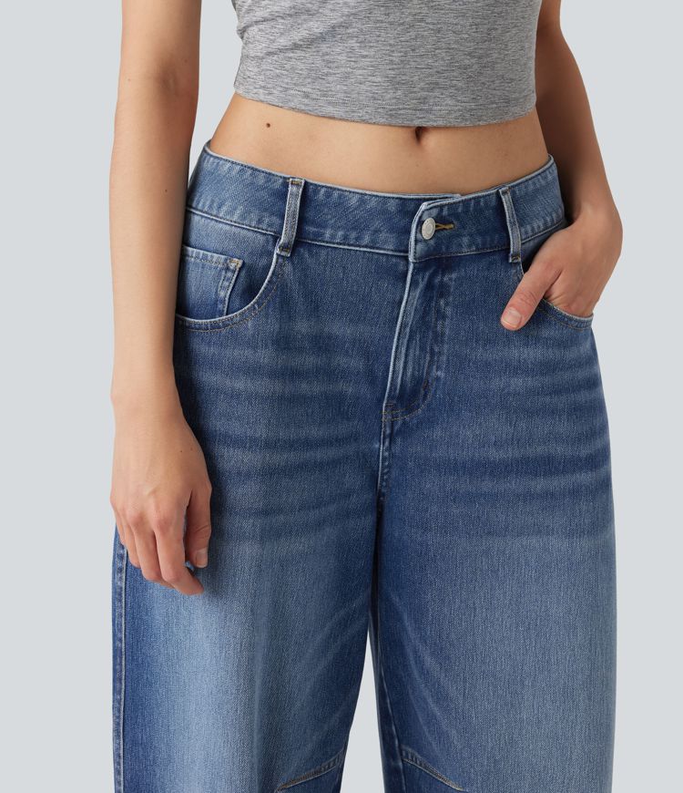 Halara Flex™ Low Rise Barrel Leg Casual Jeans with Pockets