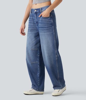Halara Flex™ Low Rise Barrel Leg Casual Jeans with Pockets