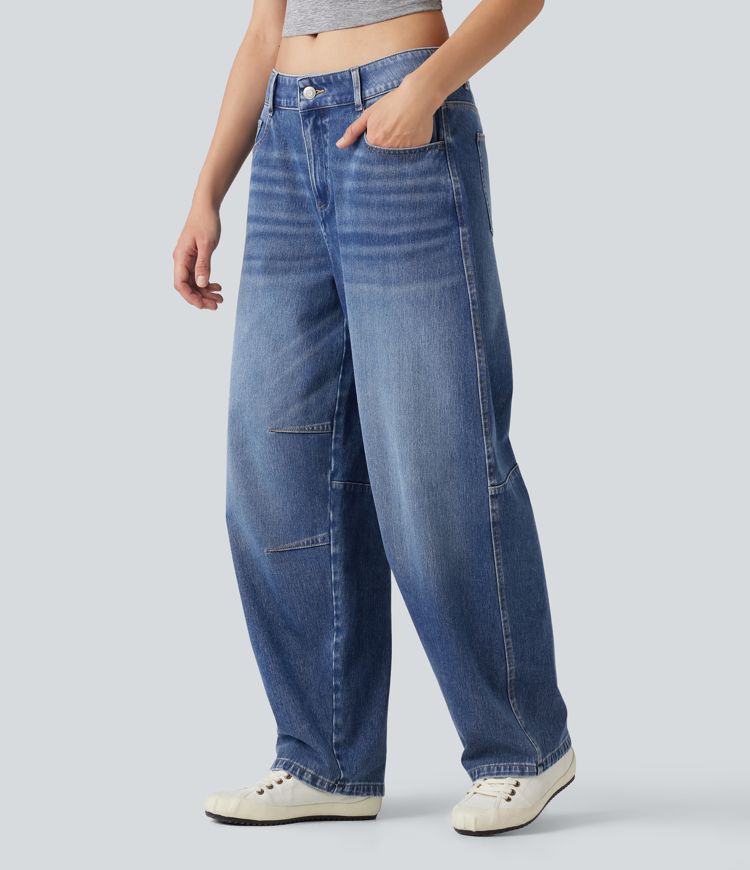 Halara Flex™ Low Rise Barrel Leg Casual Jeans with Pockets